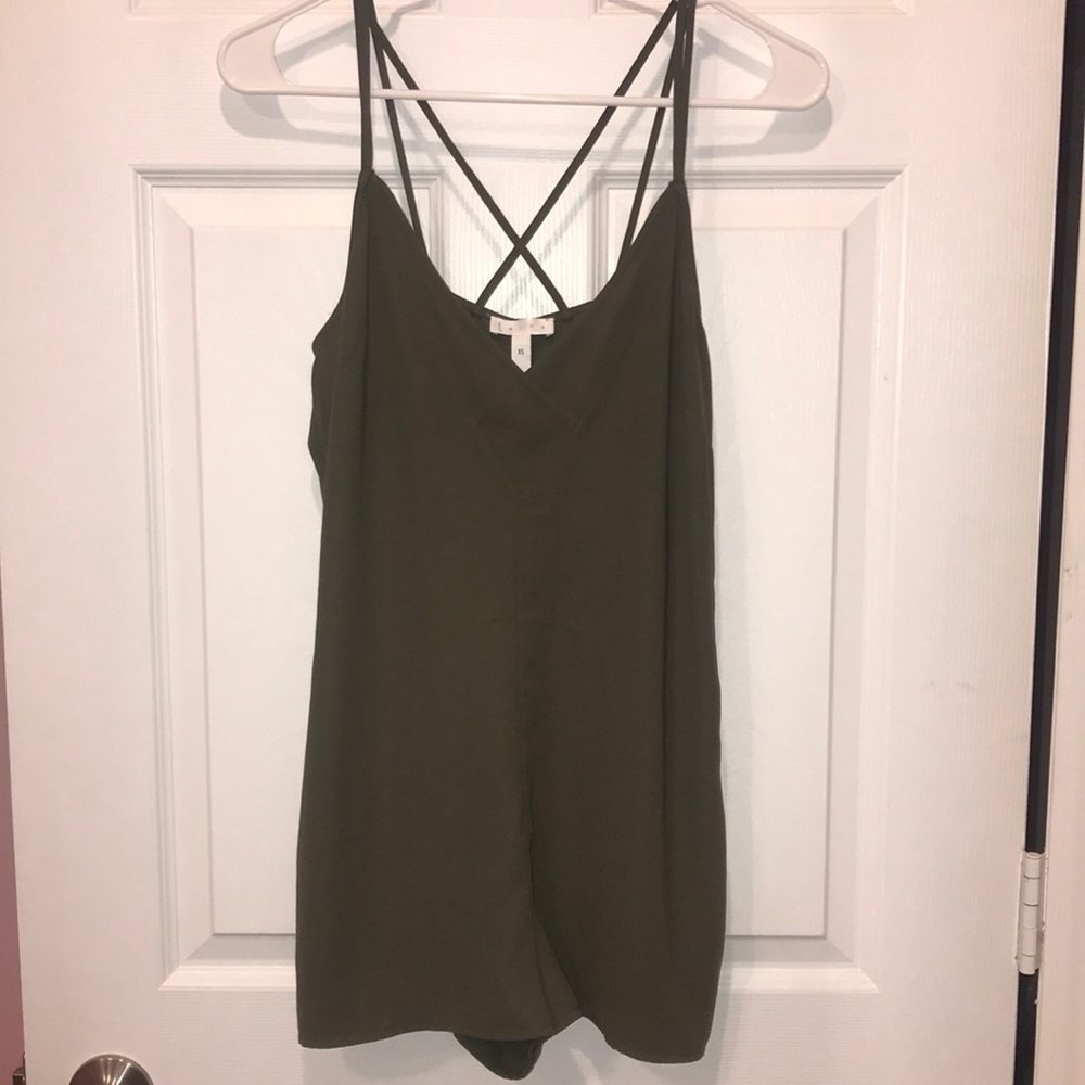 Leith army green romper with pockets